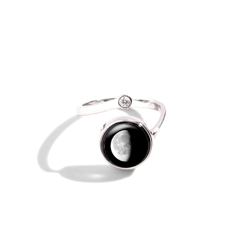 Moon Glow Cosmic Spiral Ring in Rhodium
